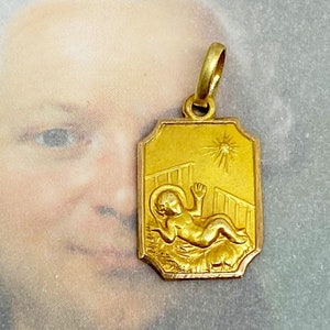 Vintage 9k Gold Religious Medal, Baby Crib Medal, Baby Protector Cradle Pendant, Child Jesus Charm, Catholic Pendant, Worship, Christening