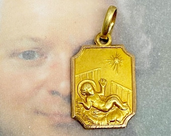 Vintage 9k Gold Baby Jesus Medal: Crib Protector Charm