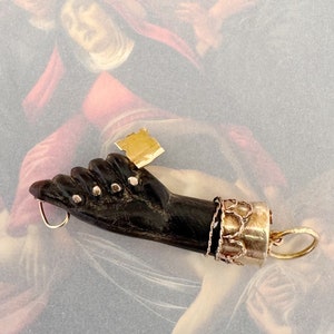 Antique 14K Gold Horn Figa Pendant: Victorian Fist Hand Amulet