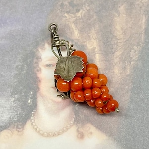 Antique Coral Grape Pendant: 800 Silver Italian Art Deco Jewelry