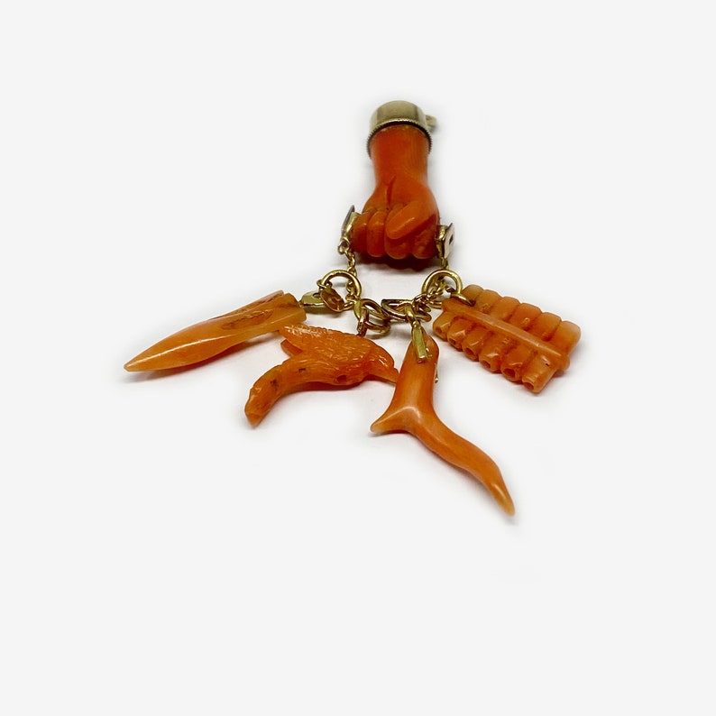 Antique 14K Gold Coral Fist Charm, Victorian Natural Mediterranean Coral Hand, Coral Charms, Fist Pendant, Mano Fico, Evil Eye, Talisman image 4