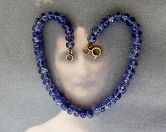 Vintage Iolite Bead Bracelet with 18k Gold Clasp, Faceted Blue Violet Gemstone Bracelet, Dainty Stacking Jewellery