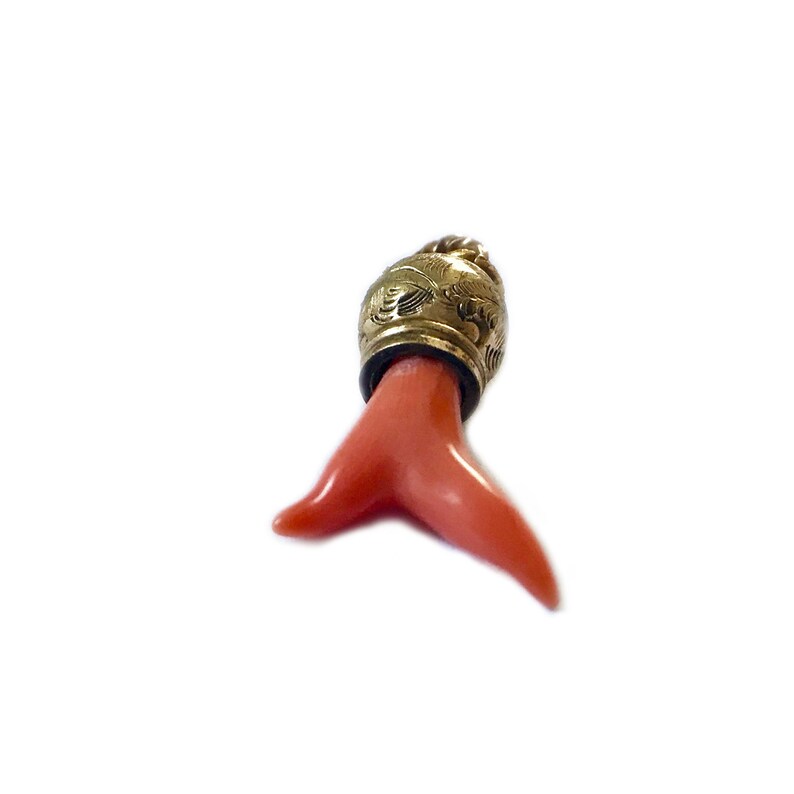 Coral Tooth 1800s Antique Coral Branch Salmon Coral Twig Natural Coral Branch Gold Plated Base Victorian Natural Pink Coral Branch