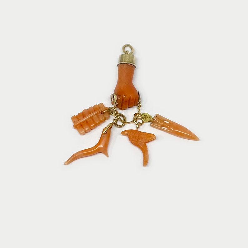 Antique 14K Gold Coral Fist Charm, Victorian Natural Mediterranean Coral Hand, Coral Charms, Fist Pendant, Mano Fico, Evil Eye, Talisman image 3