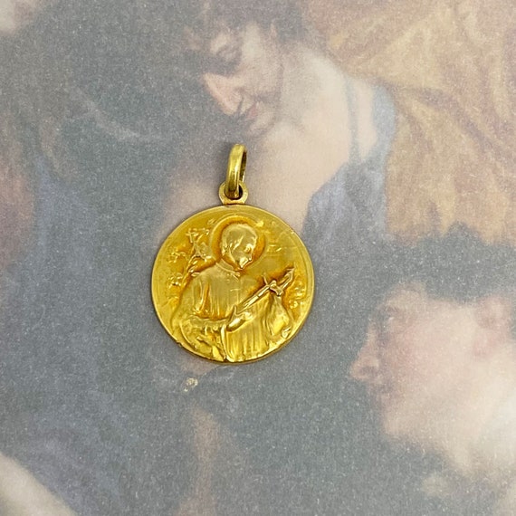 18k Gold Antique Religious Medal, 18k Gold Cathol… - image 1
