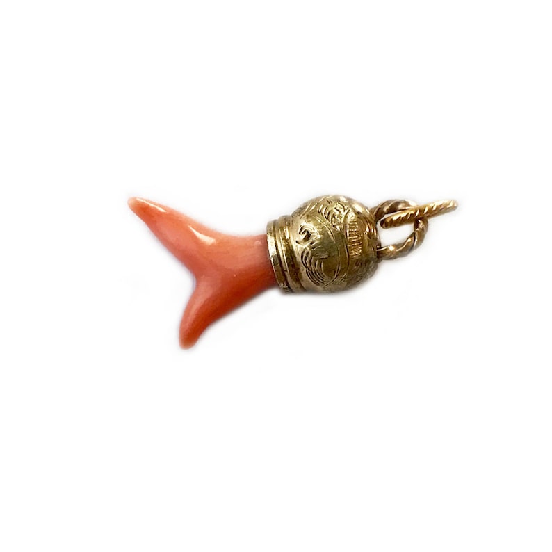 Coral Tooth 1800s Antique Coral Branch Salmon Coral Twig Natural Coral Branch Gold Plated Base Victorian Natural Pink Coral Branch