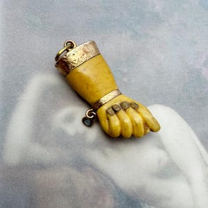 Antique 14k Gold Figa Pendant: Victorian Bone Hand Amulet