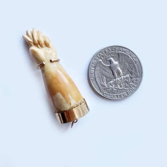 Antique 14K Gold Bone Figa, Victorian Hand Jewelr… - image 7