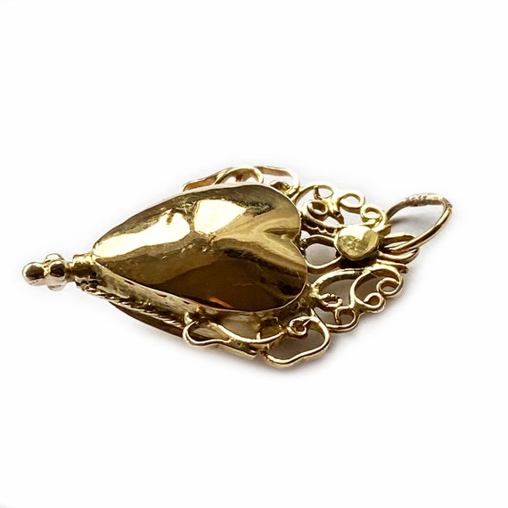 Antique Solid Gold Heart Pendant, 14k Gold Reliqu… - image 5