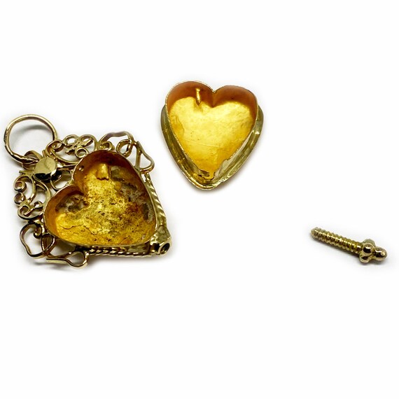 Antique Solid Gold Heart Pendant, 14k Gold Reliqu… - image 6