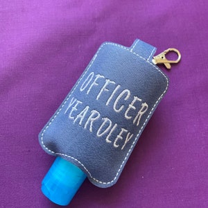 Hand Sanitiser/Sanitizer/Gel Holder Embroidered Name/ Initials Clip on Keyring To Hold 1oz/50ml Hand Sanitiser Bottles