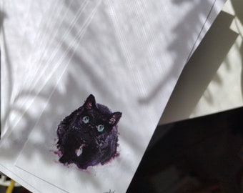 Black cat bookmark, original illustration