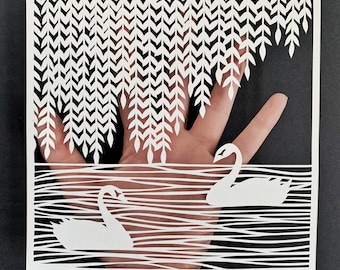 Plantilla de corte de papel de cisne