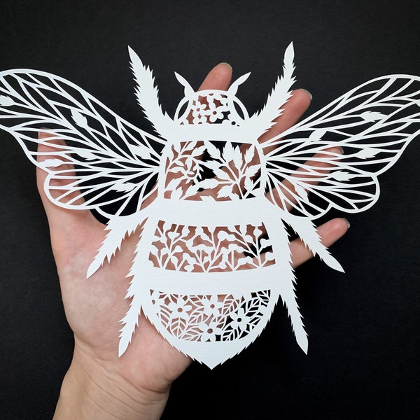 Plantilla de recorte de papel con diseño de abeja floral - PDF y SVG - Descarga digital