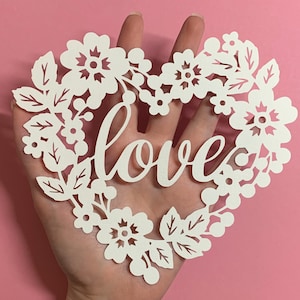 Floral Love Heart Papercut Template - Valentine&#39;s Day - PDF for handcutting & SVG for Silhouette Cameo or Cricut