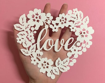 Floral Love Heart Papercut Template - Valentine's Day - PDF for handcutting & SVG for Silhouette Cameo or Cricut