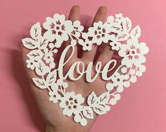 Plantilla de corte de papel con forma de corazón floral - Día de San Valentín - PDF para cortar a mano y SVG para Silhouette Cameo o Cricut