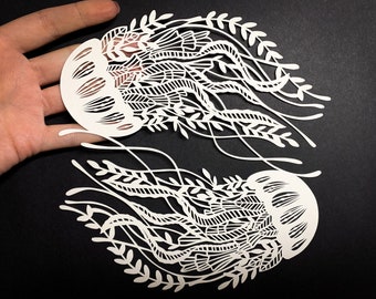 Plantilla de corte de papel de dos medusas florales - PDF para corte a mano y SVG para Silhouette Cameo o Cricut