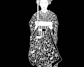 Plantilla de corte de papel de geisha