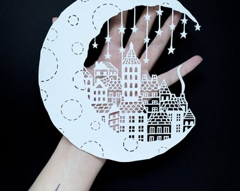 Plantilla de recorte de papel de la luna - «Ciudad de las Estrellas»