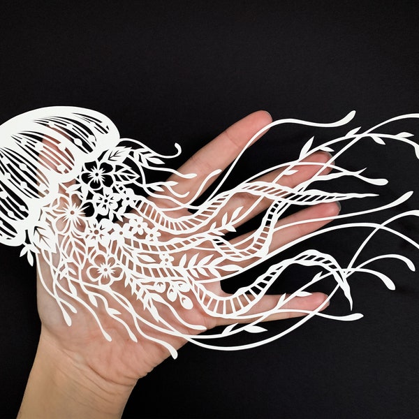 Floral Qualle Papercut Template PDF zum Schneiden & SVG für Silhouette Cameo oder Cricut Maschinen