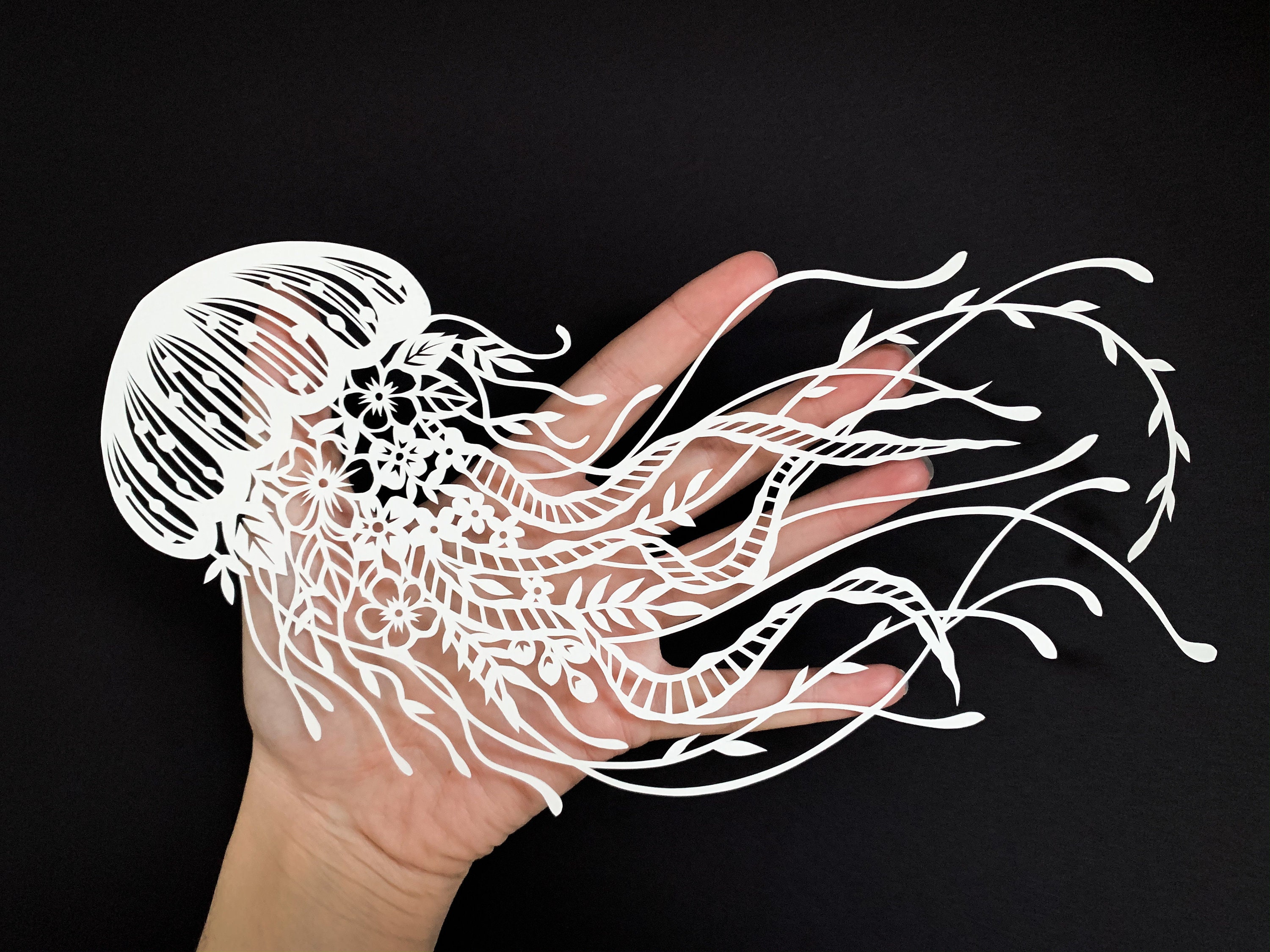 Floral Jellyfish Papercut Template PDF for handcutting & SVG for Silhouette  Cameo or Cricut machines