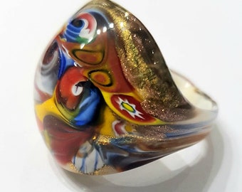 Murrina ring in Murano glass with 24Kt gold leaf.