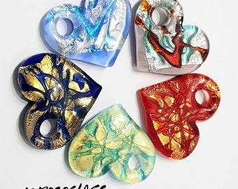 CUORE ONDINA in vetro di Murano lavorato a lume con foglia oro 24Kt o argento.
