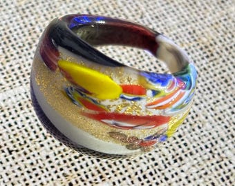 UNICO PEZZO  1,9 cm - Anello Piccola Murrina, in vetro di Murano lavorato a lume.