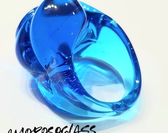 BOCCIOLO ring in transparent aquamarine Murano glass.