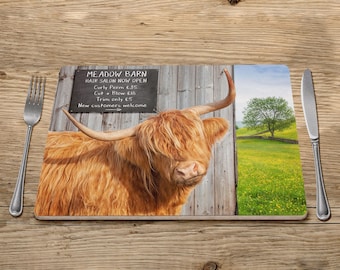 Highland cow Placemat , farm animal placemats, tablemats, farmhouse placemats, placemats