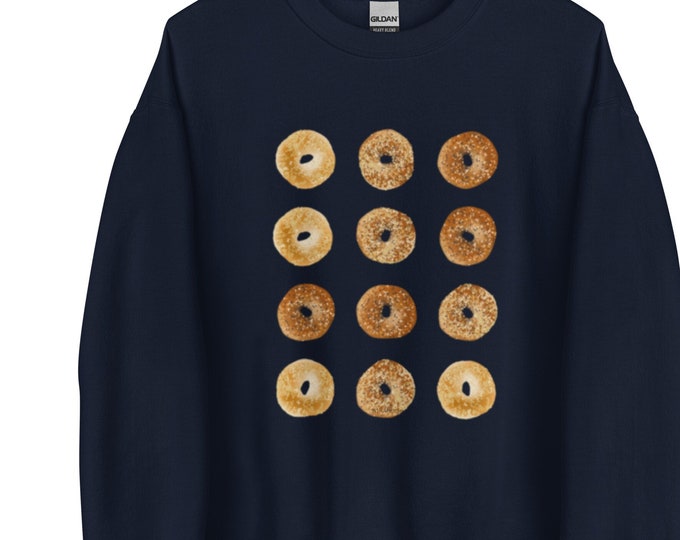 12 Bagels Sweatshirt, Original Hand Drawn Bagel Design by Nina, Unisex Crewneck Bagel Sweatshirt, Funny Everything Bagel Sweatshirt Gift
