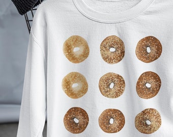 12 Bagels Sweatshirt, Original Hand Drawn Bagel Design by Nina, Unisex Crewneck Bagel Sweatshirt, Funny Everything Bagel Sweatshirt Gift
