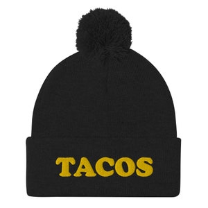 Tacos Pom-Pom Beanie / Funny Hat / Weird Beanie / Taco Gift / Taco Hat / Taco Lover / Traditional Taco Beanie / Food Hat / Mexican Food Hat
