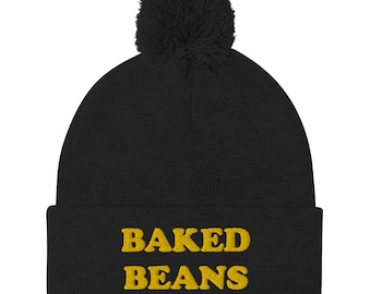 Baked Beans Pom-Pom Beanie / Foodie Hat / Funny Beanie / Weird Hat / Gift for Foodies / Baked Beans Hat / Beans Winter Hat / Funny