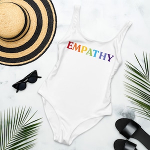Rainbow Empathy One-Piece Swimsuit, Colorful Empathy Swimsuit with Rainbow Color Design, Unique Pride Swimsuit, Rainbow Design One-Piece