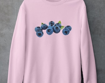Sweat-shirt bleuets, sweat-shirt unisexe à col rond design myrtille pour cadeau d'amant de myrtille, sweat-shirt fruit, sweat-shirt fruit Design