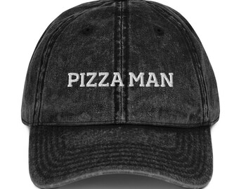 Pizza man vintage papa hoed, geborduurde hoed voor pizzaliefhebber cadeau, ideaal cadeau voor pizzaliefhebber, grappig eten hoed, uniek cadeau voor fijnproever