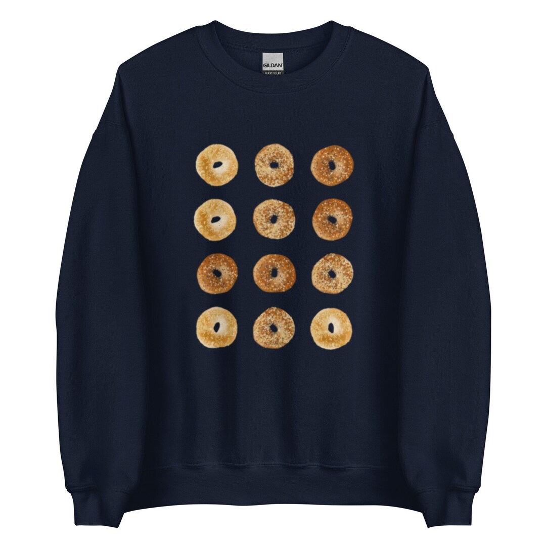 12 Bagels Sweatshirt, Original Hand Drawn Bagel Design by Nina, Unisex Crewneck Bagel Sweatshirt
