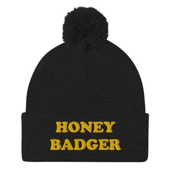 Honey Badger Pom-Pom Beanie / Spirit Animal Hat / Honey Badger Hat / Weird Hat / Animal Lover Gift Beanie / Funny Animal Hat / Unique Hat