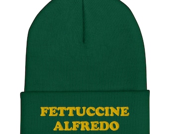 Fettuccine Alfredo Cuffed Beanie / Funny Foodie Beanie / Weird Beanie Winter Hat / Funny Gift for Foodies / Fettuccine Alfredo Beanie Hat