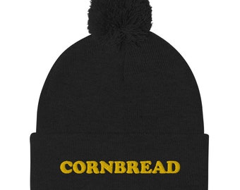 Cornbread Pom-Pom Beanie / Cornbread Hat / Weird Foodie Hat / Gift for Foodies / Weird Beanie / Funny Hat / Weird Gift / Funny Holiday Hat