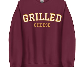 Grilled Cheese Sweatshirt, Unisex Cozy Crewneck Varsity Sweatshirt For Grilled Cheese Enthusiast Gift, Funny Foodie Gift, Quirky Sweatshirt