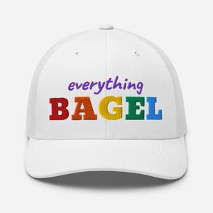 Gorra de camionero Everything Bagel Pride, bordada con letras arcoíris LGBTQ, divertida gorra de bagel, accesorio único del orgullo LGBTQ