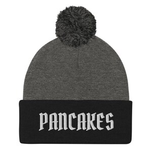 Pancakes Beanie - White Embroidery, Unisex Beanie, Funny Beanie, Pancakes Winter Hat, Breakfast Enthusiast, Pancakes Hat for Foodie