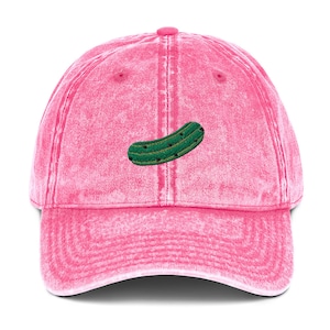 Pickle Vintage Dad Hat, Unisex Vintage Style Hat With Embroidered Pickle Design On Pink Hat For Foodie Funny Pickle Hat For Pickle Lover