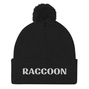 Raccoon Pom-Pom Beanie / Raccoon Spirit Animal Hat / Spirit Animal Beanie / Funny Raccoon Hat / Weird Hat / Unique Gift for Raccoon Lovers