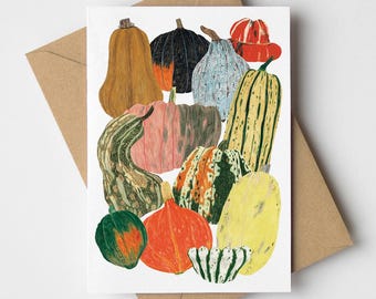 Pumpkin Squash Greeting Card, Gourd print Birthday card, thank you, celebration, invitation, blank inside