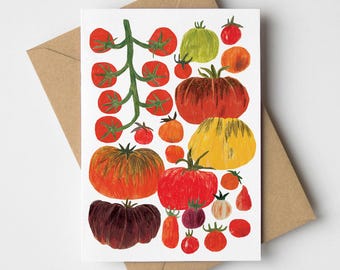 Tomatoes Greeting Card, Tomato print Birthday card, thank you, celebration, invitation, blank inside