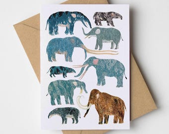 Prehistoric Elephants Birthday Card, Blank Inside